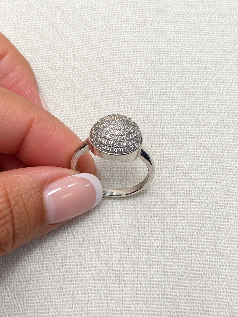 Sterling Silver Dome Pave CZ Ring - White